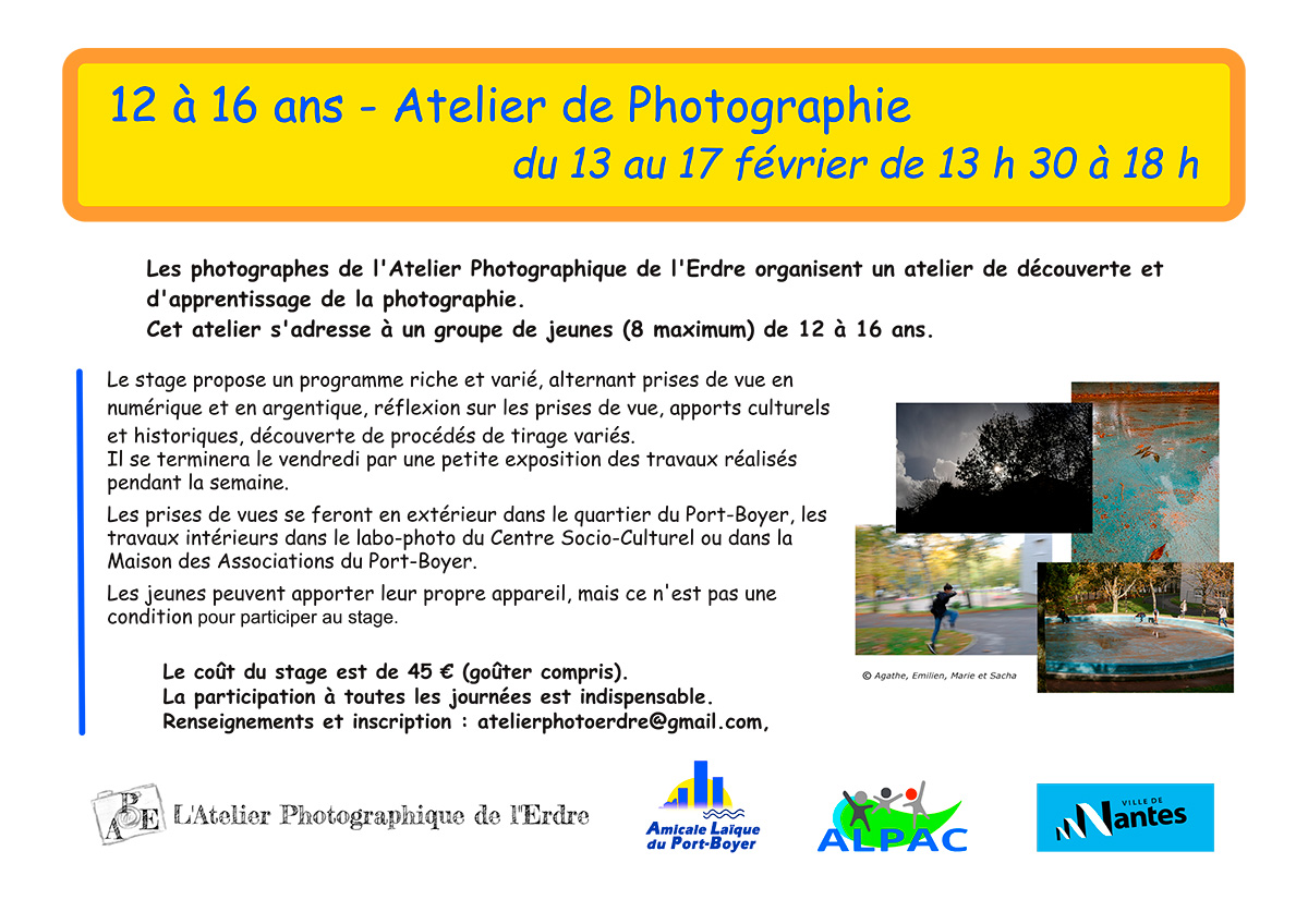 L'ALPB organise Atelier de photographie pour les ados en février